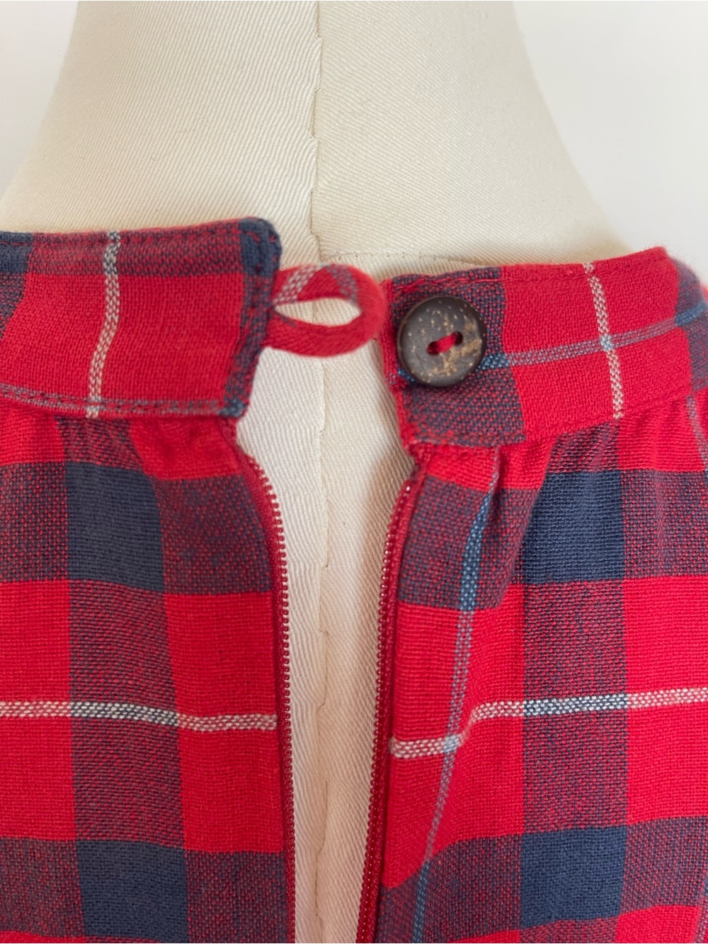 Retro Cotton Twee Red Blue Plaid Fit and Flare Dress Pockets Classic 1950's 60's - Picture 8 of 9